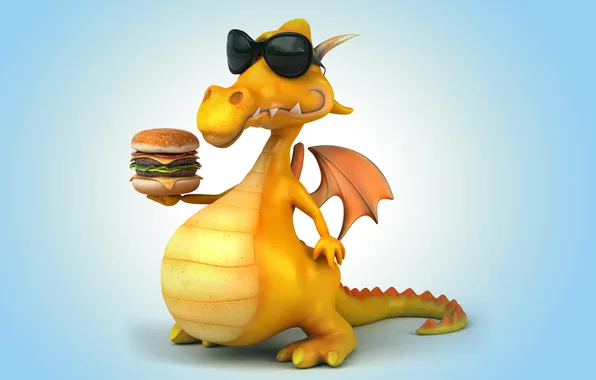 Дракон, dragon, funny, hamburger