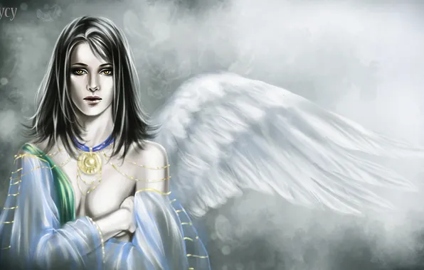 Девушка, украшения, ангел, крыло, арт