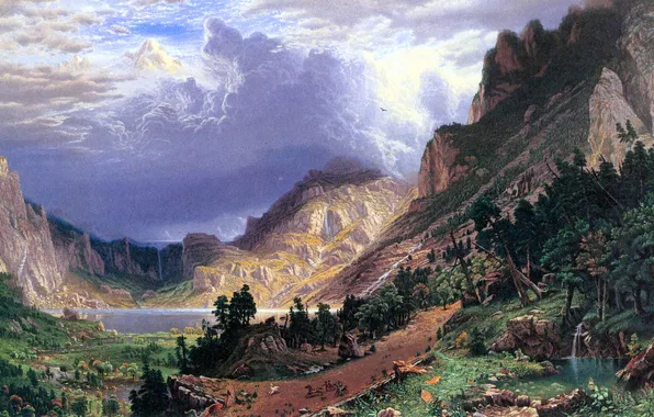 Картинка colors, storm, landscape, mountains, realism, american, painter, rockies
