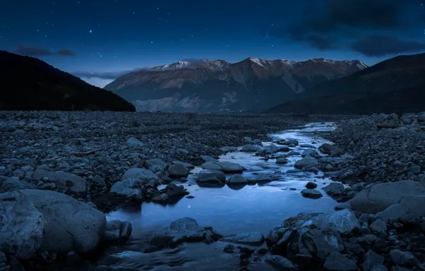 Картинка звезды, ночь, камни, поток, Горы, горная река, южные Альпы