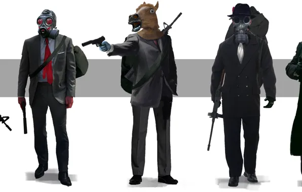 Картинка оружие, маска, противогаз, автоматы, грабители, преступники