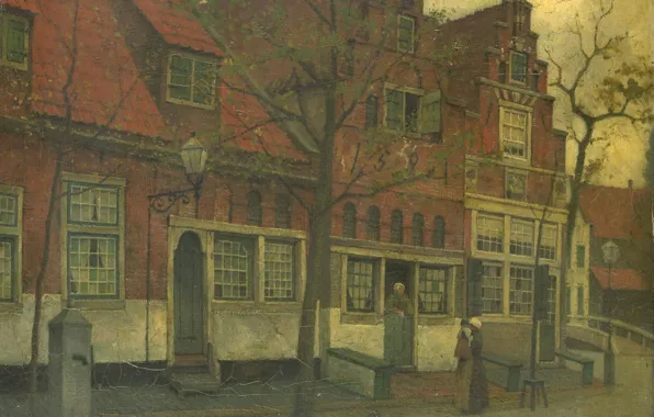 Масло, картина, холст, городской пейзаж, 1900, Иоганн Эдуард Карсен, Eduard Karsen, Дом на Бреедстрат в …