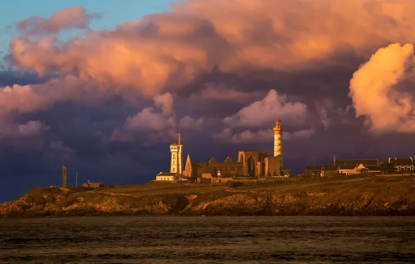 Море, небо, облака, свет, тучи, берег, небеса, Франция