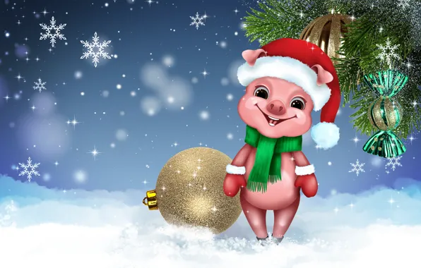 Картинка улыбка, праздник, новый год, юмор, милый, свинья, символ года, поросёнок