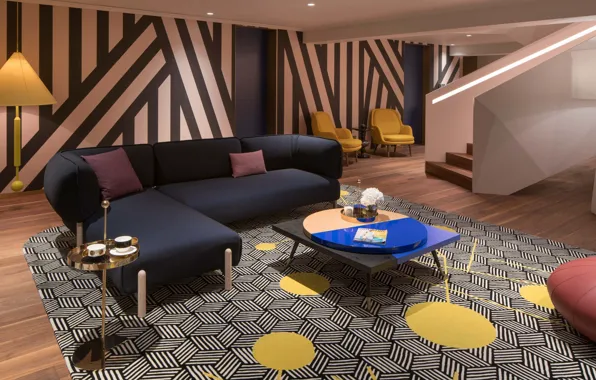 Дизайн, интерьер, кресла, лестница, софа, penthouse, гостиная, image