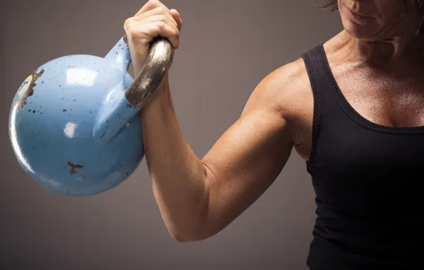 Woman, blue, workout, crossfit, Russian dumbbell
