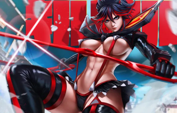 Грудь, ноги, меч, аниме, платье, арт, Kill la Kill, ryuko matoi