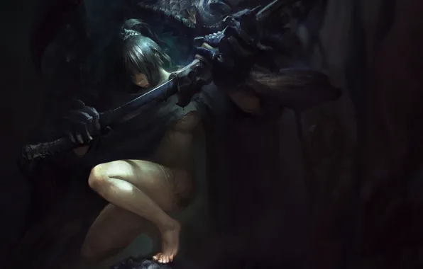 Girl, Fantasy, Art, Sword, Demon hunter, Suke, by Suke