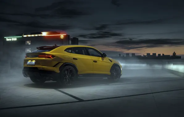 Крыша, авто, желтый, улица, Lamborghini, Ламборджини, Lamborghini Urus, Performante