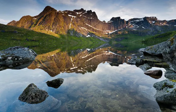 Картинка пейзаж, горы, природа, озеро, отражение, камни, Reflection