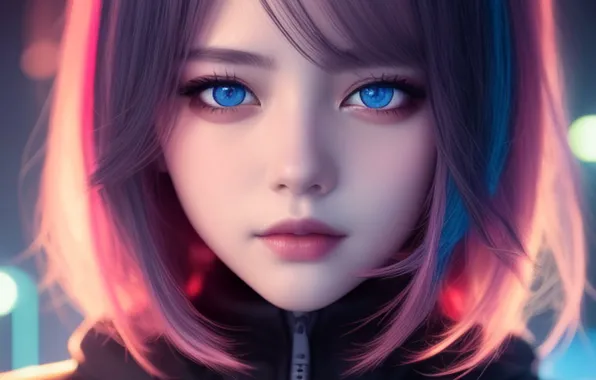 Взгляд, портрет, голубые глаза, красивая девушка, blue eyes, look, beautiful girl, digital art