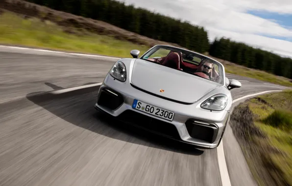 Дорога, Porsche, Скорость, Асфальт, Фары, Spyder, Porsche 718, 2019