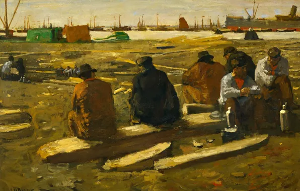 Картинка пейзаж, картина, жанровая, Георг Хендрик Брейтнер, Обед во Время Раскопок