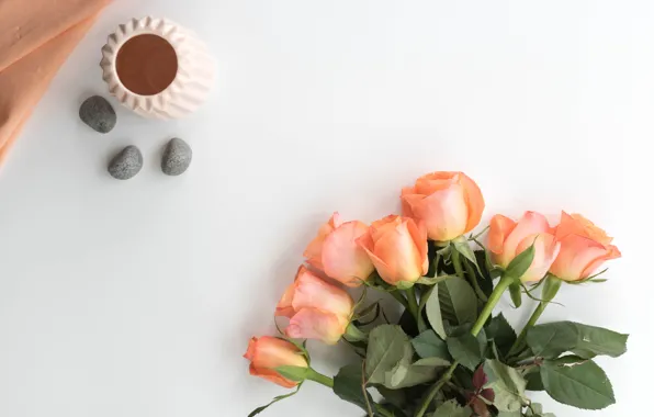 Камни, розы, свеча, букет, бутоны, stones, bouquet, roses