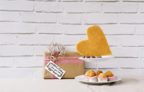 Коробка, подарок, выпечка, кексы, Mother's Day