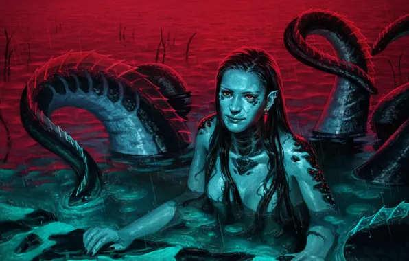 Вода, дождь, женщина, чудовище, poison