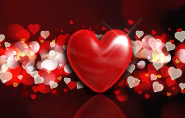 Сердечки, red, love, background, romantic, hearts, bokeh, Valentine's Day