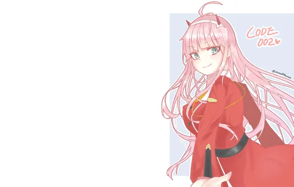 Девушка, белый фон, сердечко, 002, Darling In The Frankxx, Милый во Франксе, Zero Two
