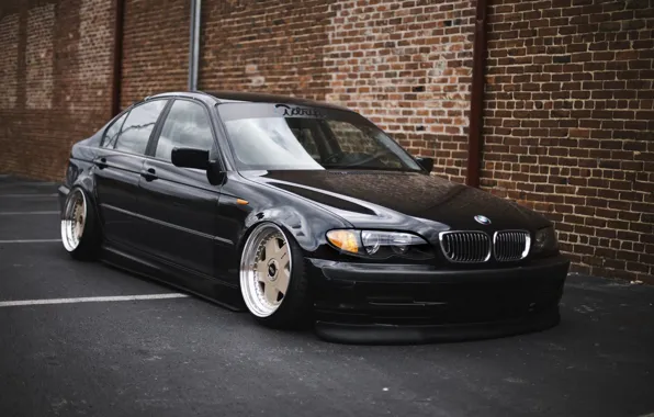 Bmw, black, tuning, germany, low, stance, e46