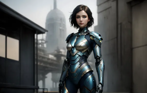 Girl, fantasy, armor, art, day, digital art, fantasy art, cyborg