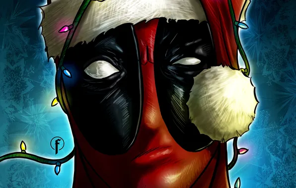 Взгляд, маска, арт, Merry Christmas, deadpool