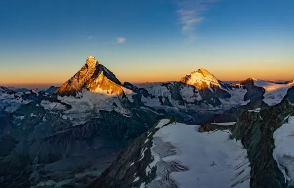 Картинка landscape, nature, sunset, mountains, snow, Alps, Matterhorn