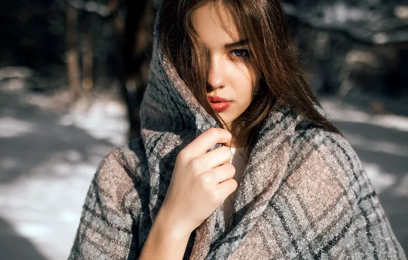 Картинка girl, long hair, photo, photographer, blue eyes, winter, snow, model