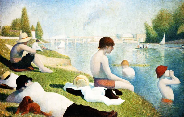 Река, картина, жанровая, Жорж Сёра, Georges Seurat, Купание в Асньере