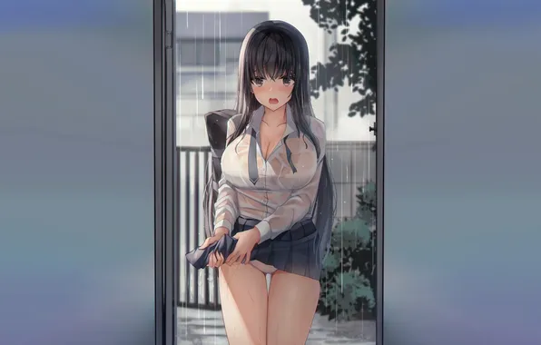 Girl, sexy, lingerie, pantsu, wet, bra, cleavage, school uniform