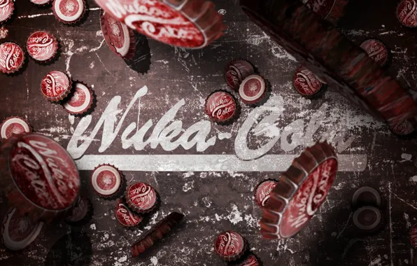 Картинка надпись, крышки, много, Fallout 3, New Vegas, крышечки, Nuka Cola