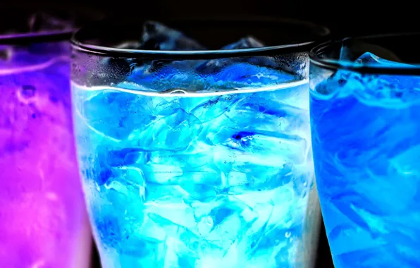 Лед, стакан, неон, напитки, коктейли