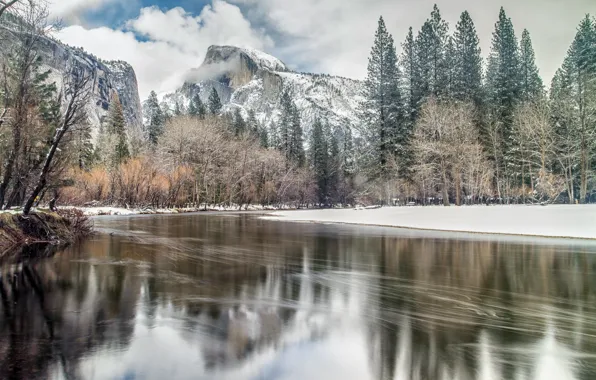 Картинка зима, горы, природа, река