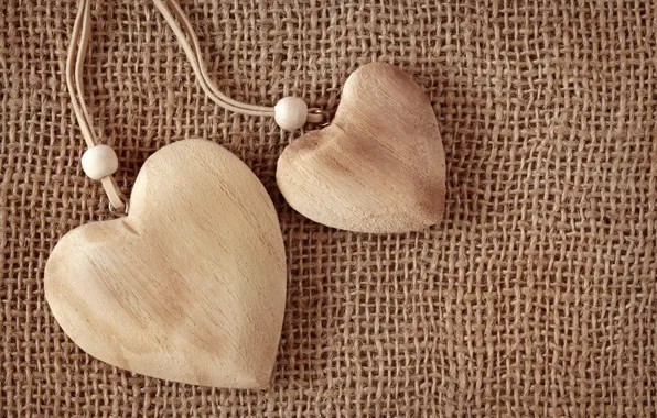 Картинка сердца, сердечки, ткань, деревянные