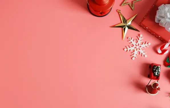 Украшения, Новый Год, Рождество, Christmas, розовый фон, pink, New Year, decoration