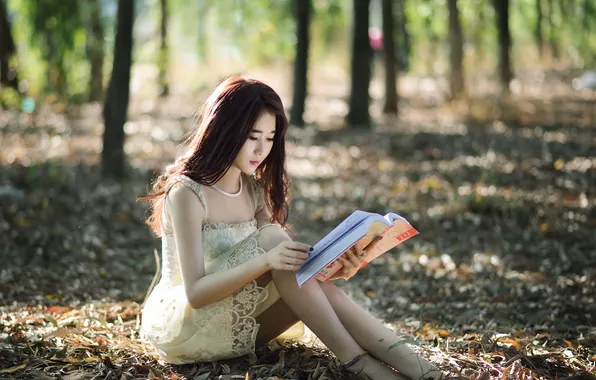 Картинка девушка, книга, азиатка