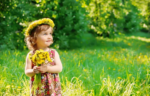 Лето, трава, ребенок, summer, одуванчики, flowers, dandelions, child