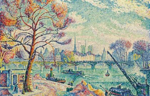 Картина, городской пейзаж, Поль Синьяк, пуантилизм, Мост Искусств. Париж