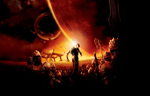 Картинка Action, Fantasy, The Chronicles of Riddick, Planets, Space, Sun, Warrior, Line