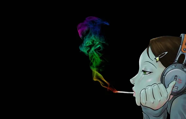 Music, girl, Art, smoking, headphones