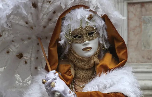 Зонт, перья, маска, Венеция, карнавал