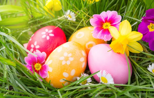 Картинка цветы, яйца, весна, Пасха, flowers, spring, Easter, eggs