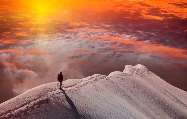 Switzerland, landscape, nature, sunset, clouds, mountain, snow, sun