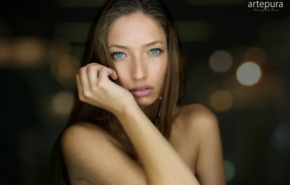 Взгляд, поза, блики, фон, модель, тело, рука, портрет