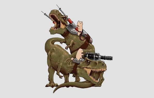 Картинка кот, динозавр, пушка
