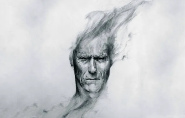 Голова, вгляд, art, Clint Eastwood, Клинт Иствуд