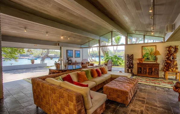 Картинка pacific ocean, living room, home, luxury, hawaii, boat