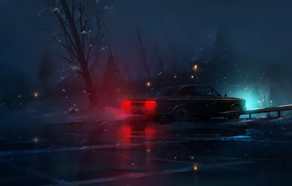 Зима, Авто, Ночь, Снег, Машина, Car, Night, Snow