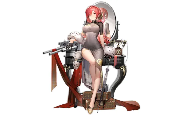 Girl, sexy, red hair, long hair, dress, boobs, anime, beautiful