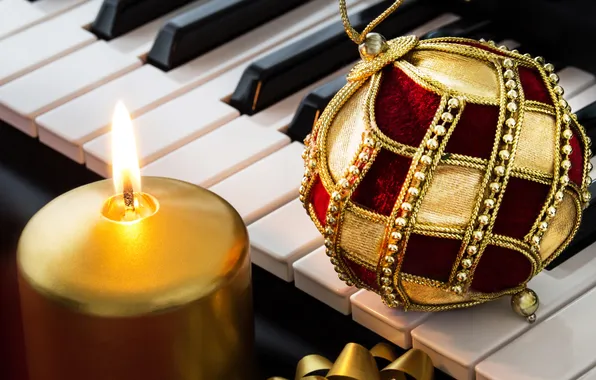 Картинка шарики, украшения, праздник, music, Новый Год, Рождество, Christmas, piano
