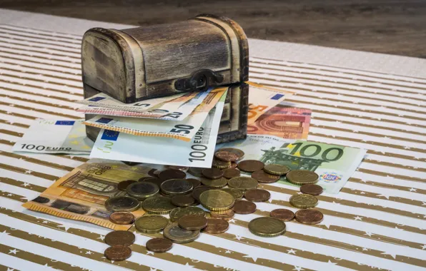 Картинка деньги, евро, сундук